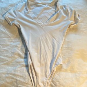 Basic White V Neck Bodysuit